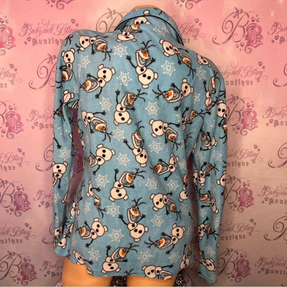 Disney Olaf PJ shirt button up long sleeve fleece soft cozy blue white orange - Picture 3 of 5